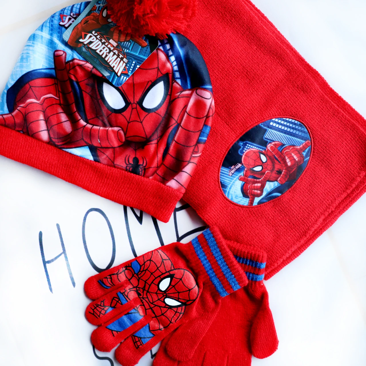 3-8Years New Autumn Winter Children Spider Cartoon Scarf Hat Glove Warm knitted hat Boy Girl Cap Child Christmas Hat