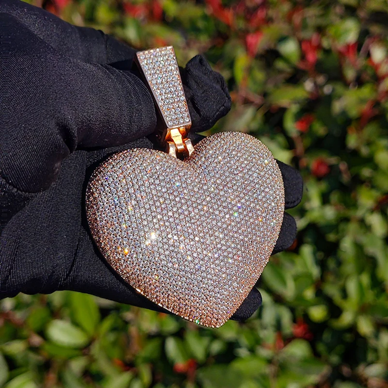 

Hip Hop 3A+ CZ Stone Paved Bling Iced Out Heart Charm Pendants Necklace for Men Rapper Jewelry Rose Gold Silver Color