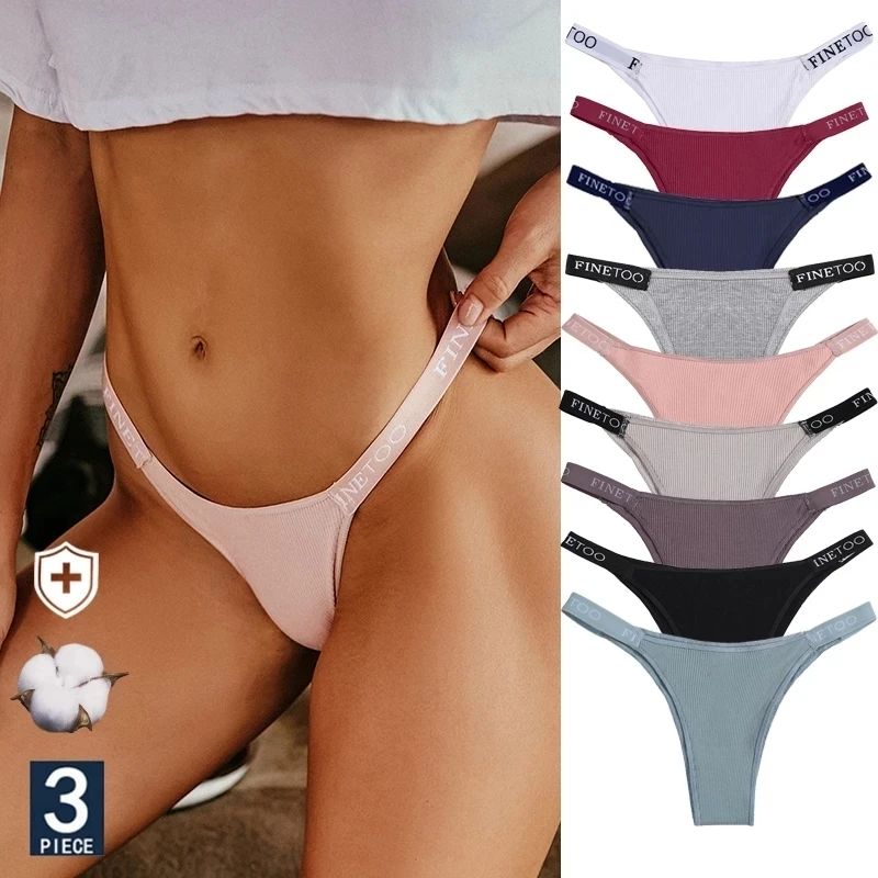 FINETOO 3PCS/Set Women\'s Lingerie Panties Cotton Gstring Female Underpants Sexy Letter Panties Thong Pantys Underwear Intimates