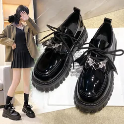 Metal Chain Platform Lolita Gothic Shoes Woman 2023 Spring College Style Patent Leather Pumps Women Japan School Uniform Shoes