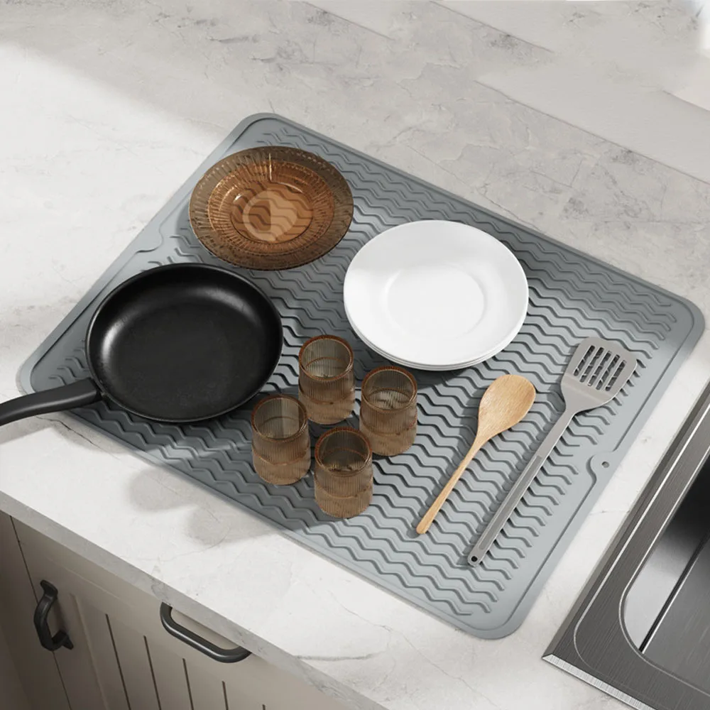 Esteira de secagem de prato de silicone antiderrapante rack de secagem para balcão de cozinha resistente ao calor placa de drenagem de qualidade alimentar máquina de lavar louça segura