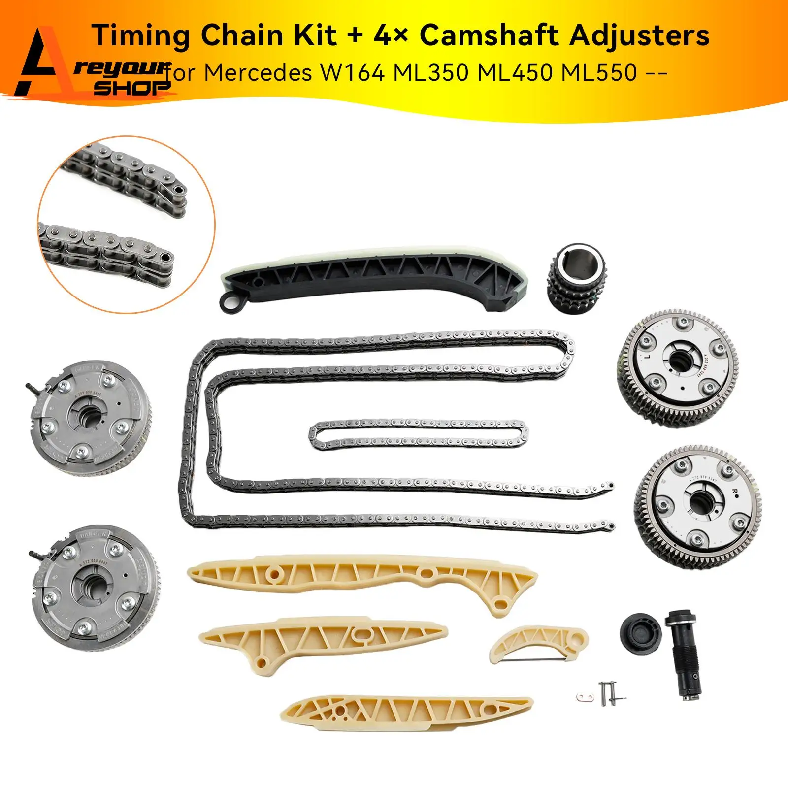 Timing Chain Kit 4× Camshaft Adjusters for Mercedes W164 ML350 ML450 ML550