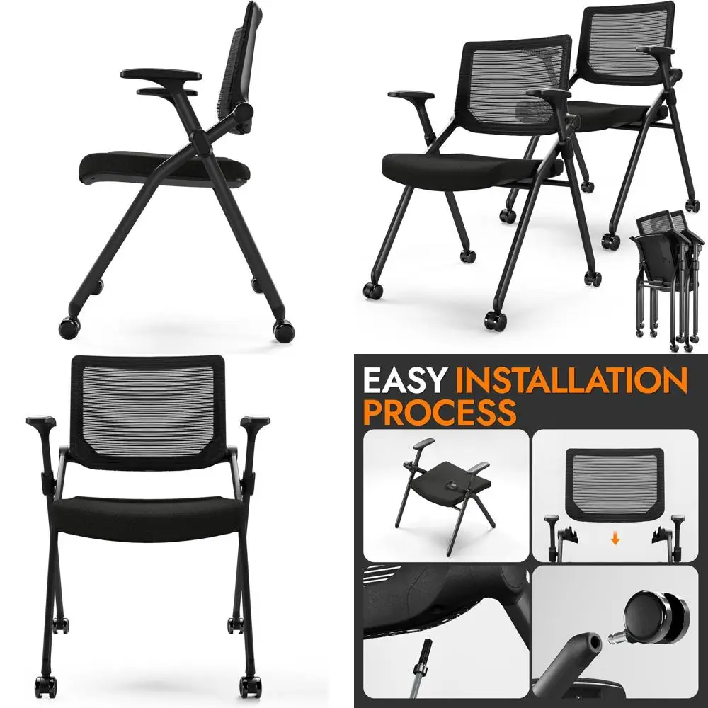 oldable Oice Chair Set o 2 with PU Wheels Ergonomic Mesh Bouncing Back, Stackable Conerence Room Chair, Oice Gt & Retion & Meeti