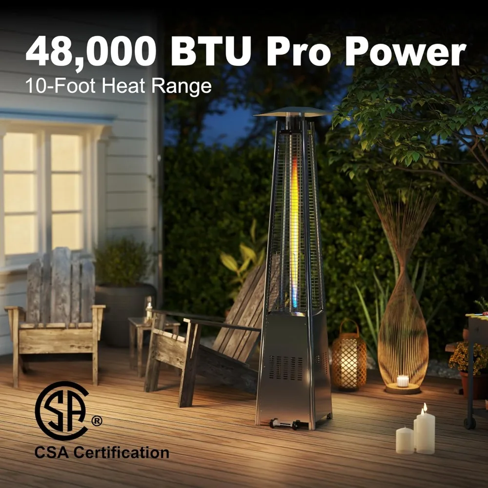 Pemanas Patio Piramida 48.000 BTU dengan Penutup & Roda, Pemanas Patio Luar Ruangan untuk Penggunaan Luar Ruangan, Perlindungan Keamanan Tiga Lapis, 8