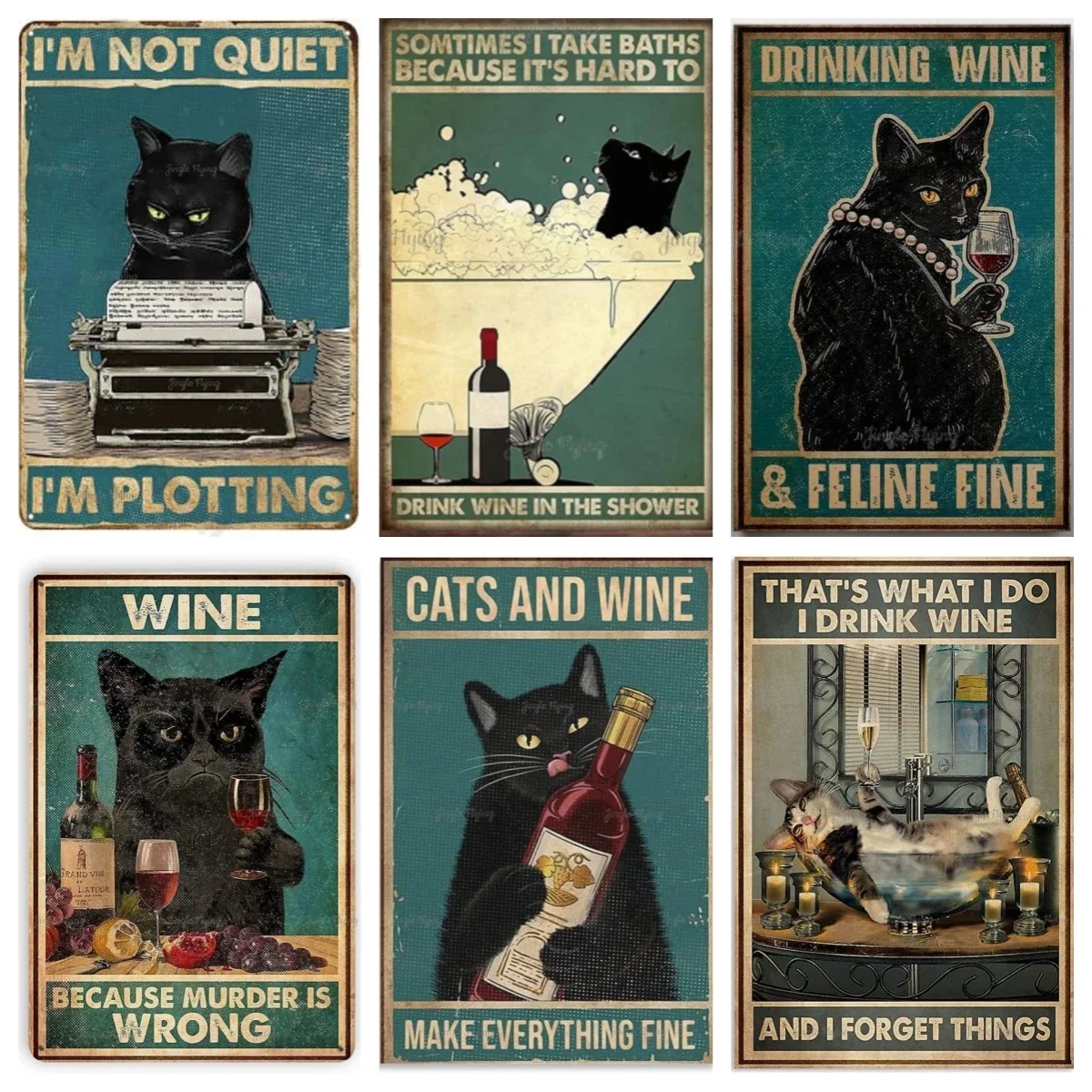 I Am Not Quiet I Am Plotting Lover Black Cat Wine Lovers Signs Home Decor For Writers Wiccan Gift Vintage Style Metal Sign