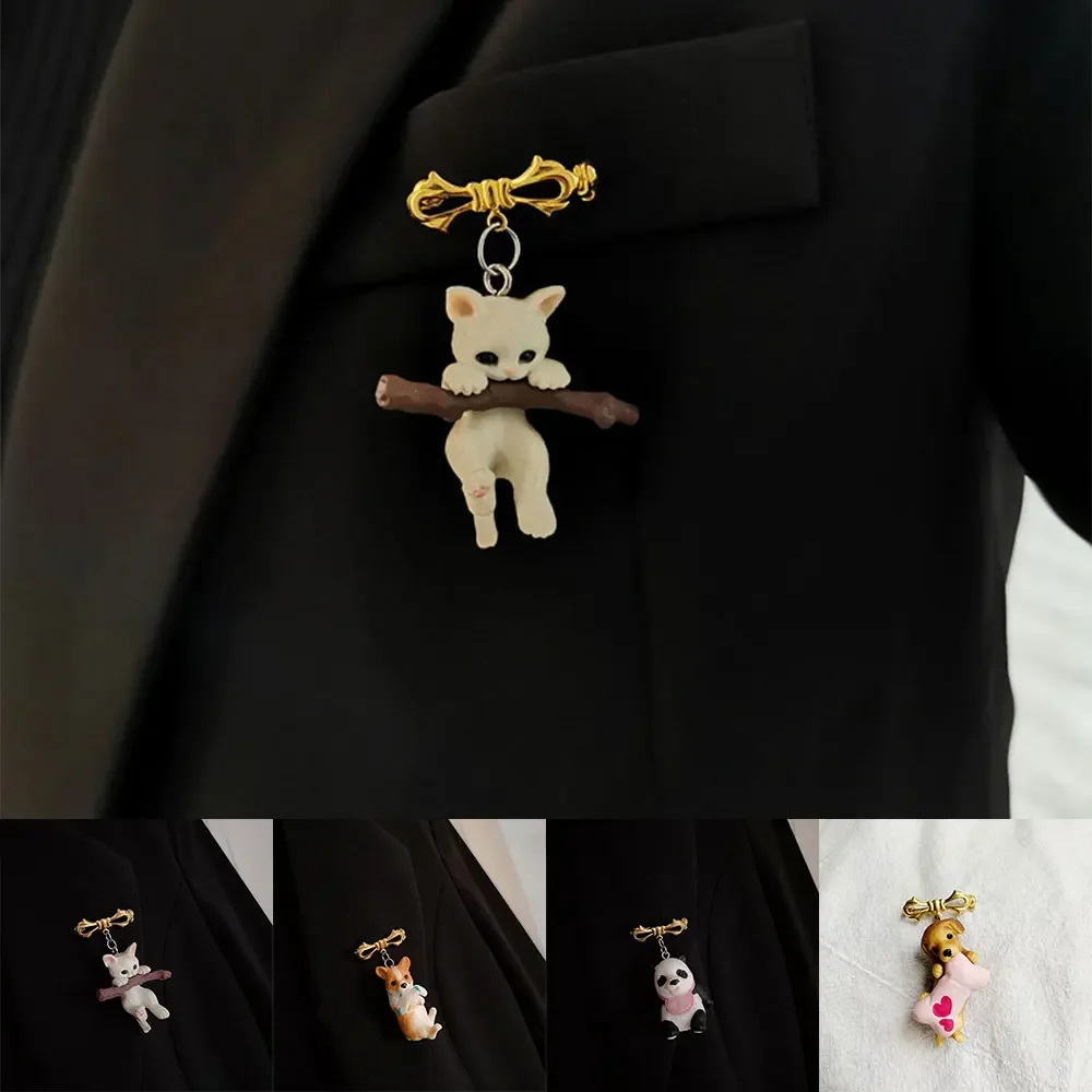 Cute kitten Holding Branch Pendant Brooches Lovely Dog Bites Socks Pins Exquisite Animal Panda Clothing Accessories Fashion Gift