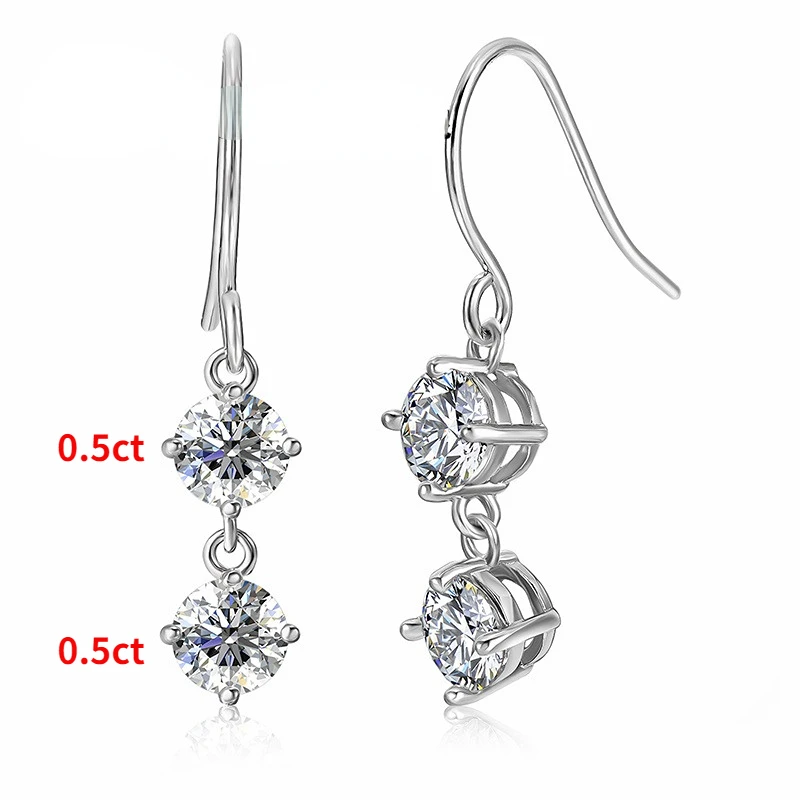 Round 2 Carat Moissanite Drop Earrings 925 Sterling Silver Women Engagement Anniversarv Gift