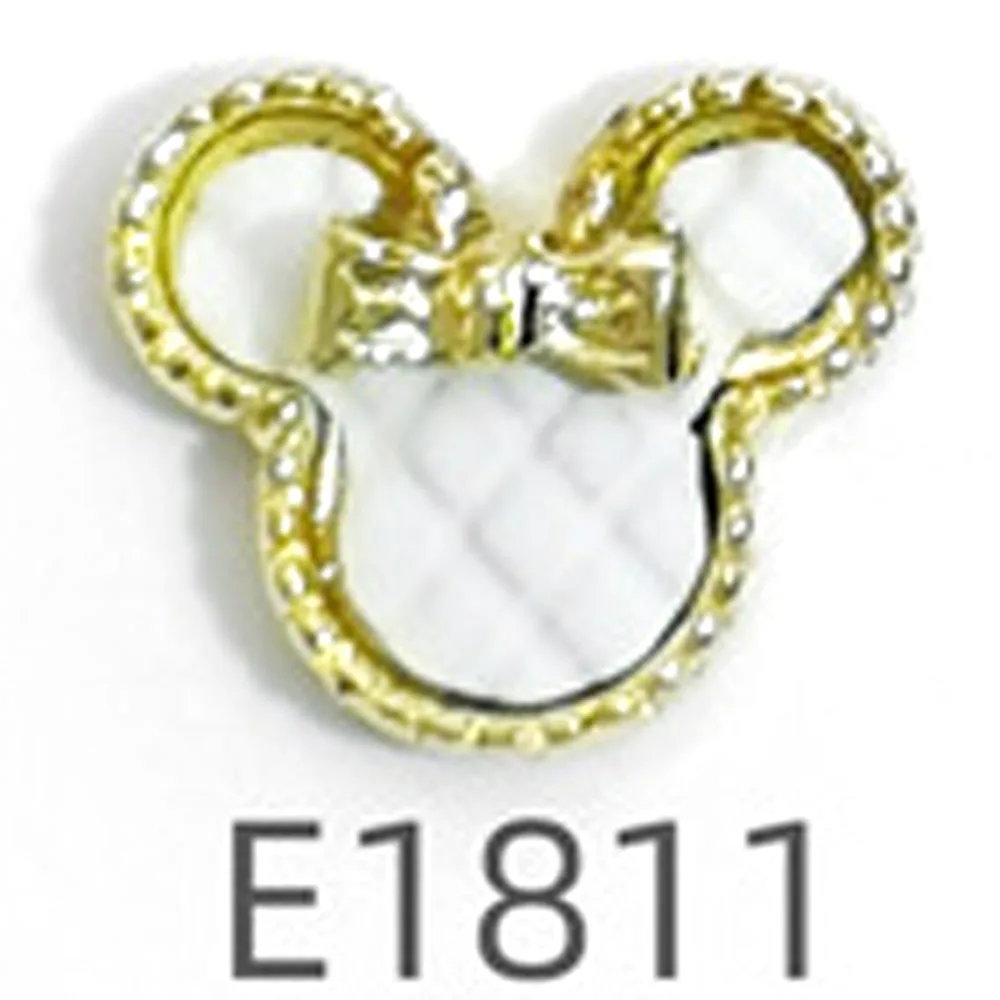 10 piezas de accesorios de uñas en aleación 3D con diseño de cabeza de ratón en negro y blanco, lindos y originales, con anillo de diamantes y lazo,