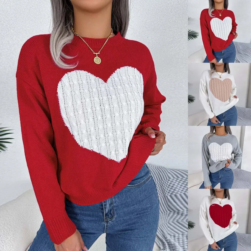 Women Casual Leopard Print Knitted Pullover Sweaters Long Sleeve Crew Neck Cute Korean Autumn Winter Knitwear Soft Warm Tops