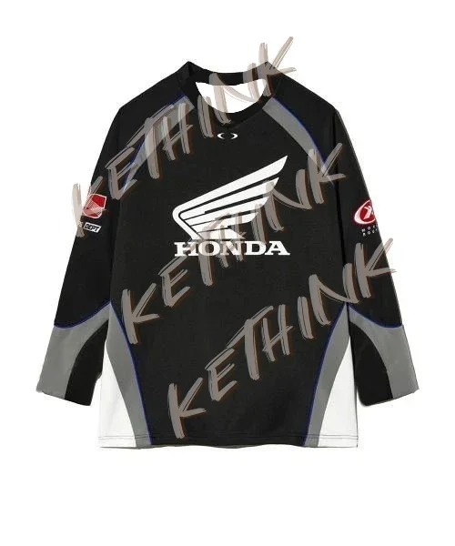 قميص ركوب الدراجات النارية هوندا الأصلي راجلان جيرسي أسود، Y2K قميص ركوب قابل للتنفس للدراجة الترابية وسباق الجبال #1