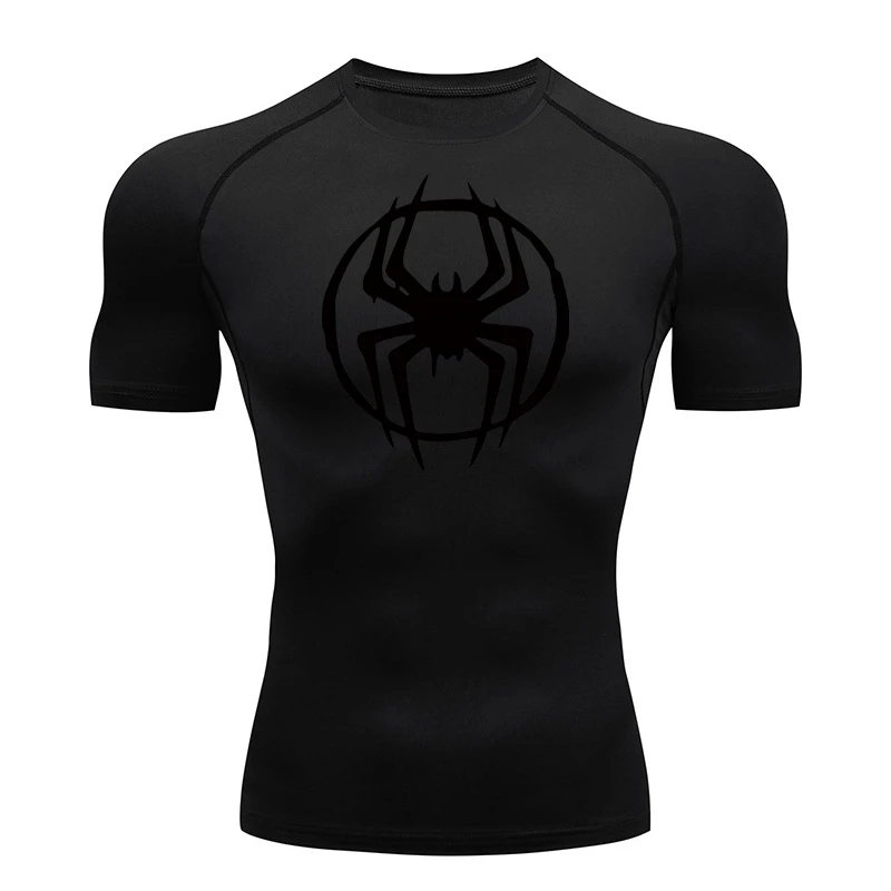 Spider Graphic Compression Shirts for Men Gym Workout Running Tshirt Summer Athletic Quick Dry Tees Tops Short Sleeve Rash Guard