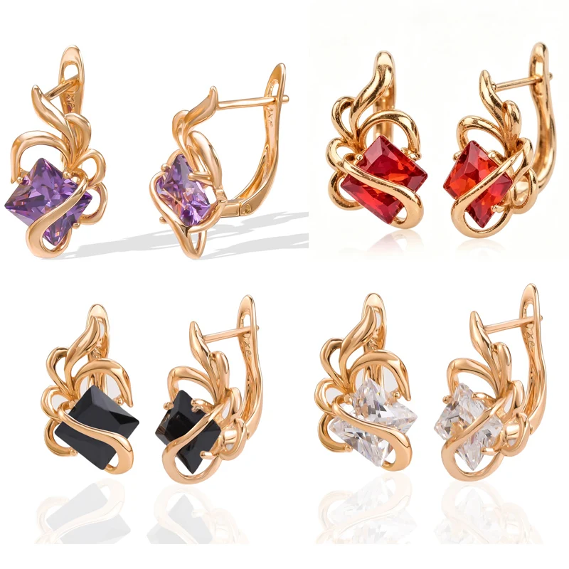

Luxurious Gemstone Earrings Colorful Square Purple Red And Black Crystal Set Cascading Earrings Fashionable Gifts For Women