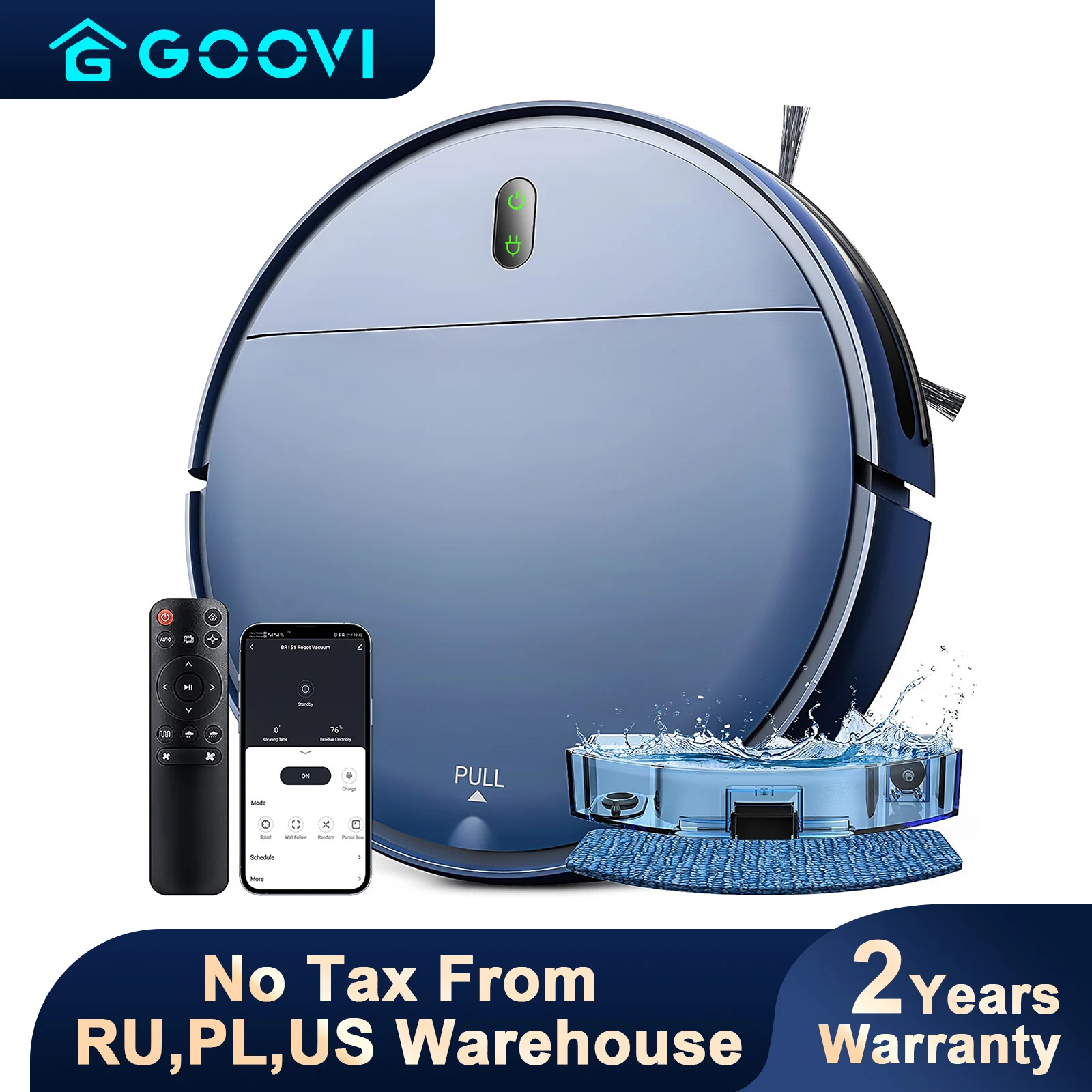 GOOVI BR151 Robot Vacuum Cleaner 6000Pa Auto Charging Tuya App Control Water Tank Wet Electric Sweeper Smart Dynamic Navigation