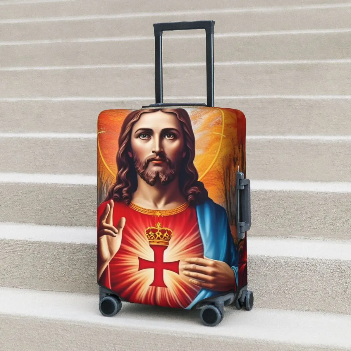 

Christ Saviour Jesus Suitcase Cover Cruise Trip Holiday Strectch Luggage Accesories Protector