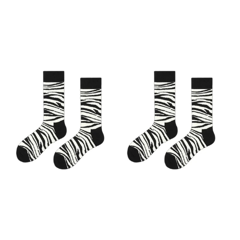 

2Pair Unisex Hip Hop Funny Socks Black White Stripes Skateboard Hosiery