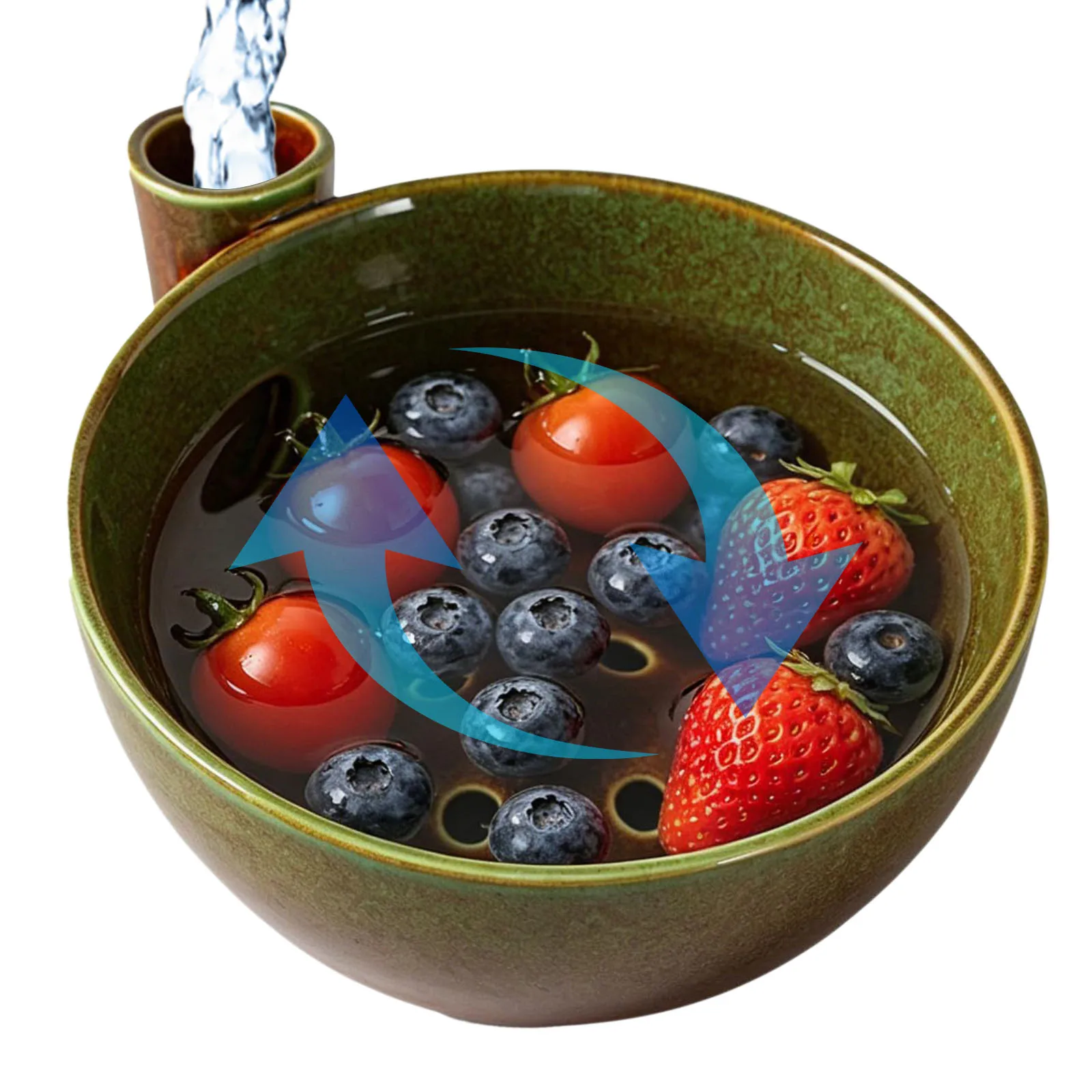 Ceramics Fruit Washer Spinner Handmade Vortex Berry Bowl Ceramics Fruits Washing Colander for Strawberries Blueberries Grapes