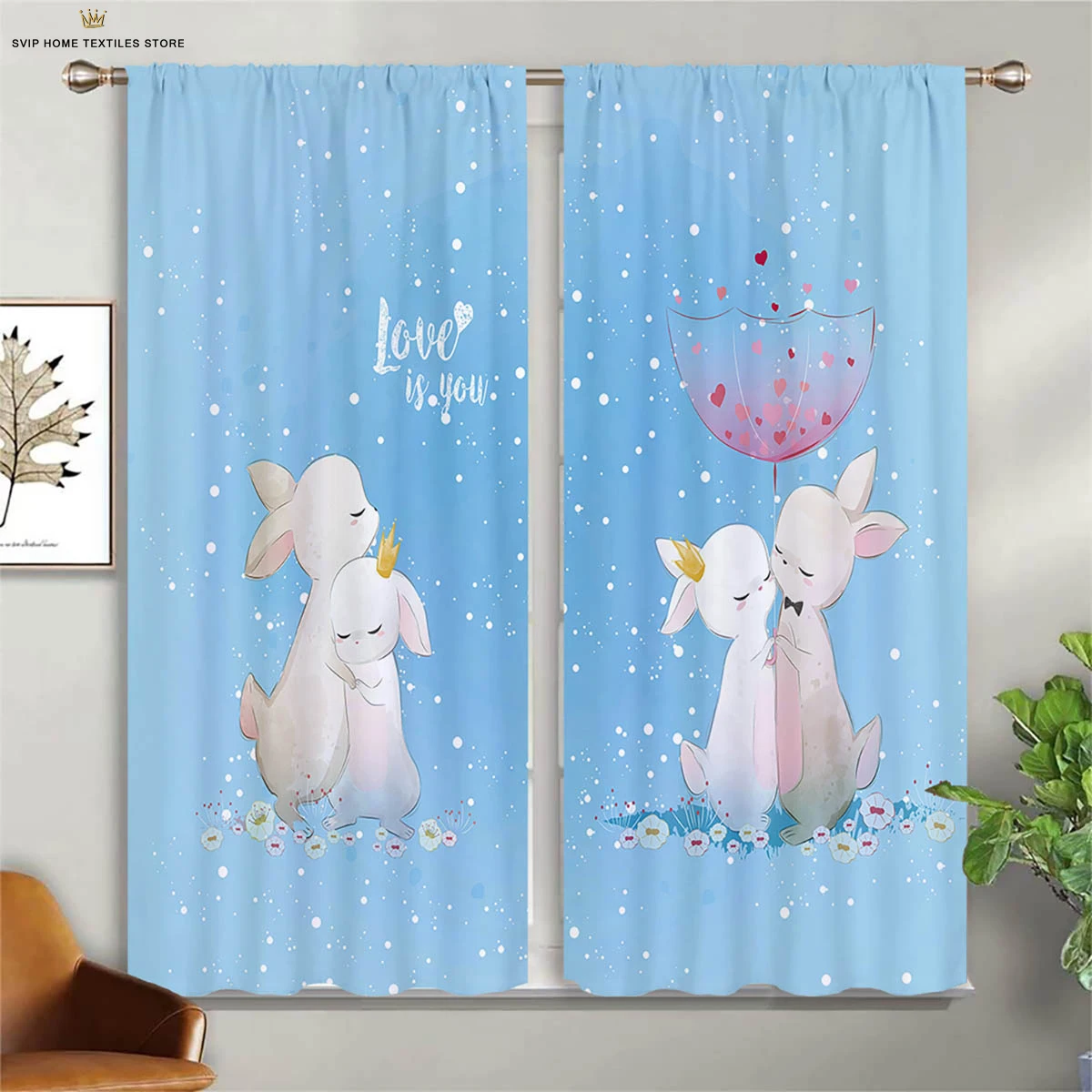 

Cartoon Bunny Easter Print Curtain Rod Pocket Bedroom Kitchen Living Room Kids Room Holiday Decorative Curtain 2 Pieces