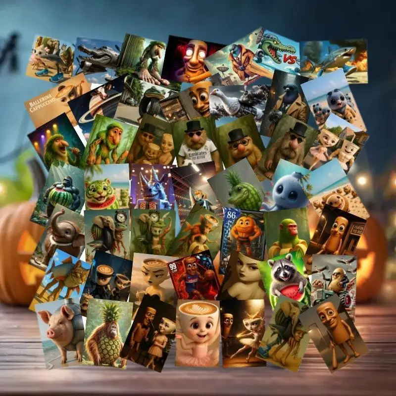 50 قطعة/المجموعة مجردة AI ملصقات TungTungTung Sahur ملصقات Tralalero ملصقات للثلاجات البخارية زجاجات مياه