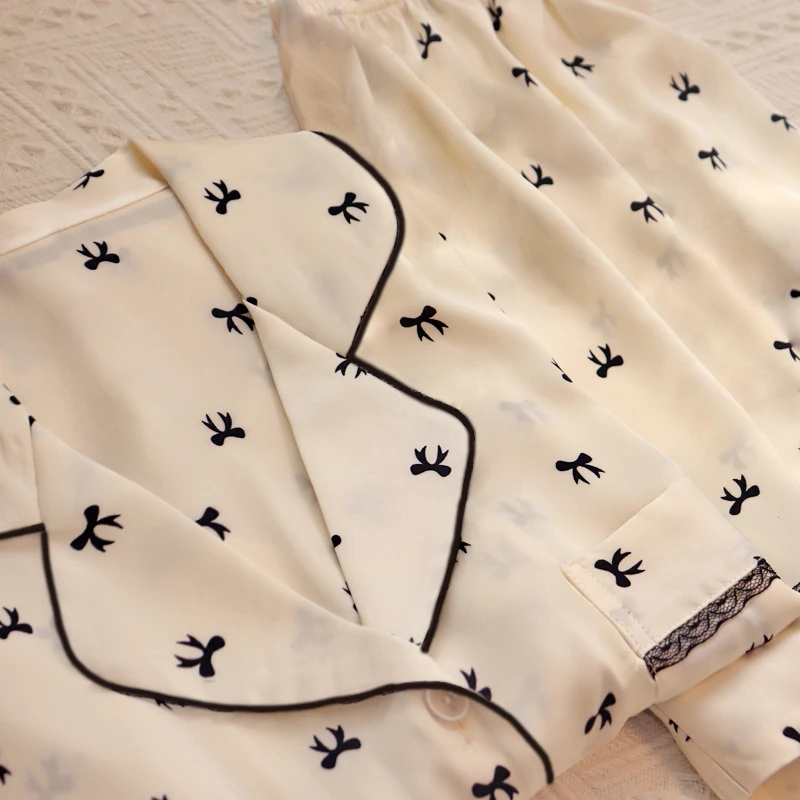 Silk  Knot Summer Spwear ort Sve Women's Home Clothes Set Sweet Lace Trim Comfortable Lightweight Nightgown