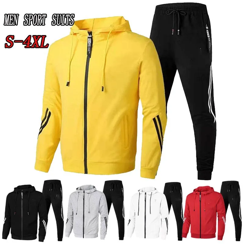 Outdoor men's sports jacket suit Spring and autumn zip Hoodie+sports pants suit casual men's long sleeved pullover Sportswear