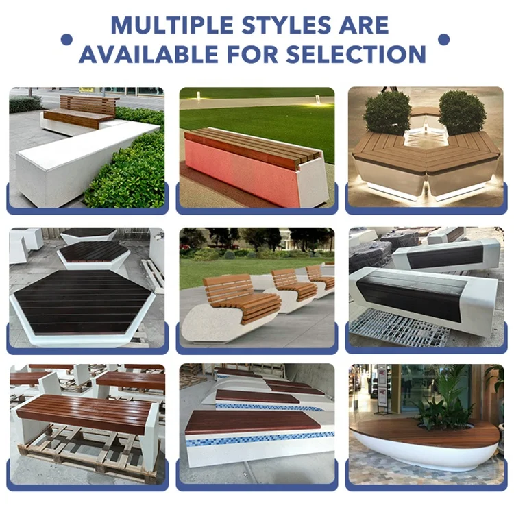 Design Decoration Outdoor Public Landscape School Park With Wood Garden Chair Cement Patio Bench