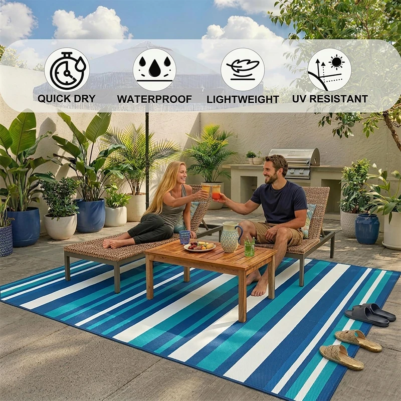 Waterproof Outdoor Plastic Straw Rug Foldable Lightweight Outside Mat for Camping Picnic Patio Backyard Balcony Area Carpet