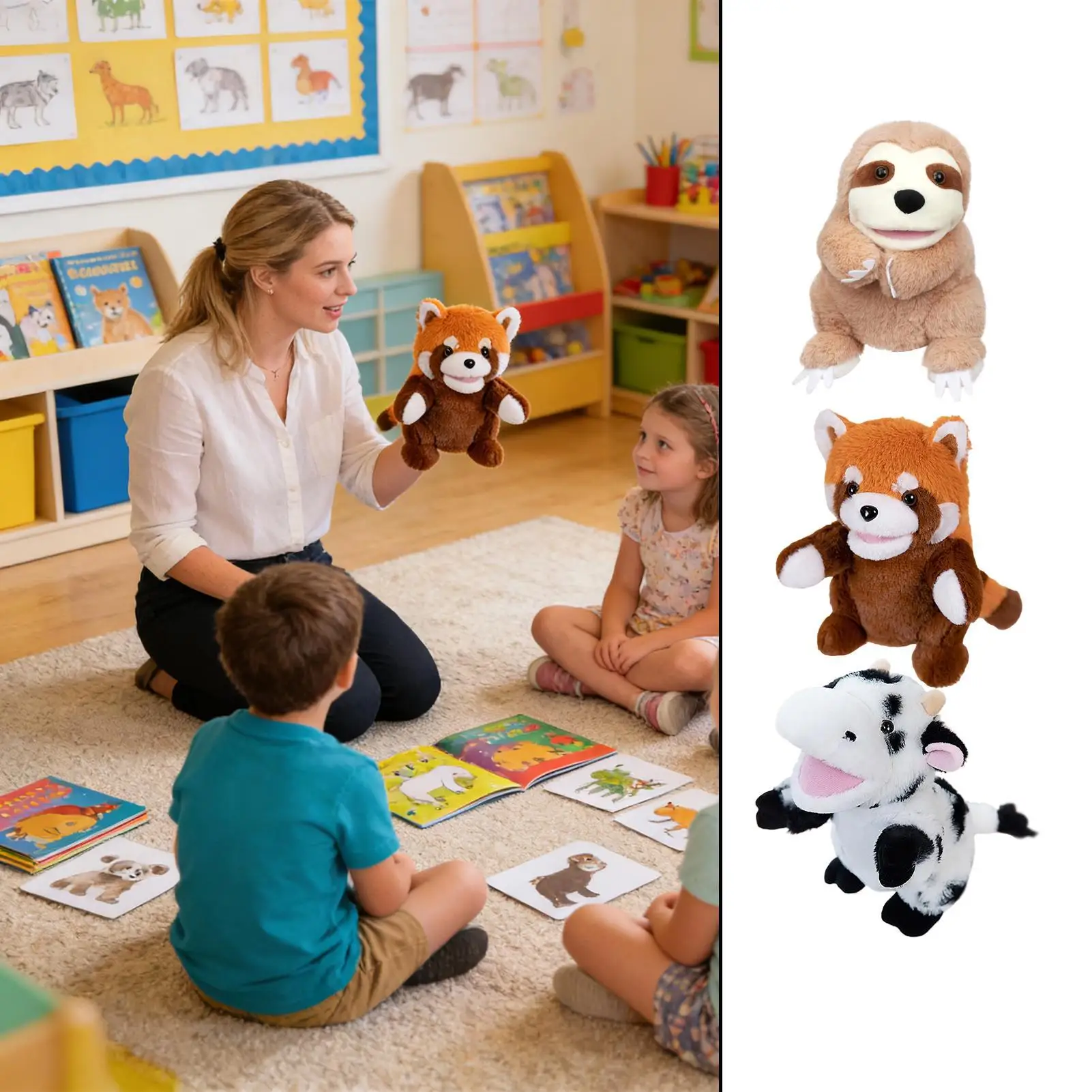 Burattini a mano per bambini Simpatico peluche interattivo morbido con bocca aperta Burattini animali per bambini Ragazzi Ragazze Amici di famiglia