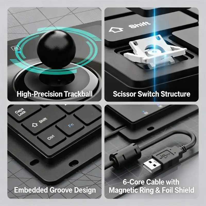 64Key USB Cord Industrial Keyboard With Embedded Trackball And Silents For Office And Factory Use D2RC