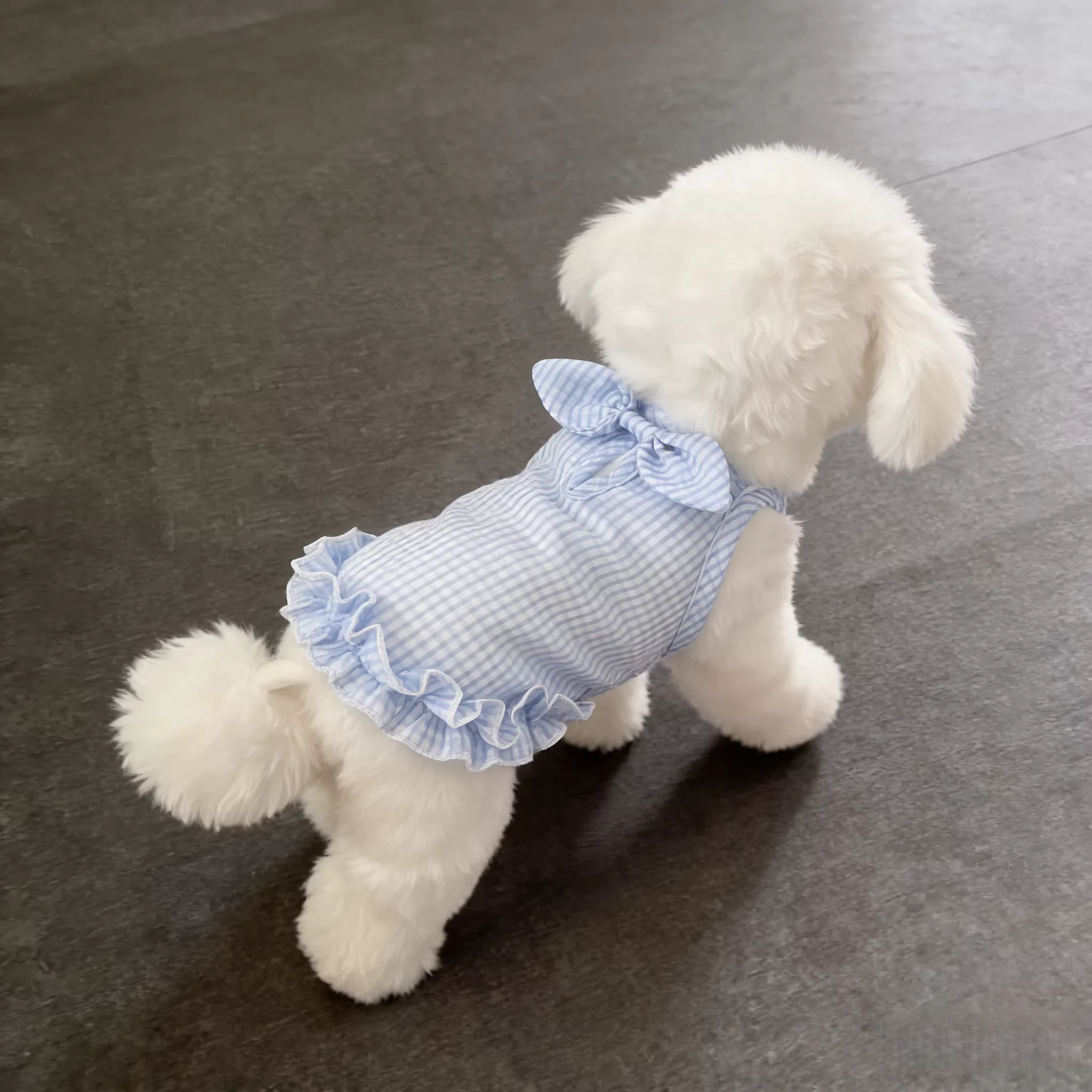 Pet Dog Dress Summer Lightweight Breathable Anti-Loss Hair Teddy Bichon  Strap Dress Plaid Pattern Casual Style Dog Clothes