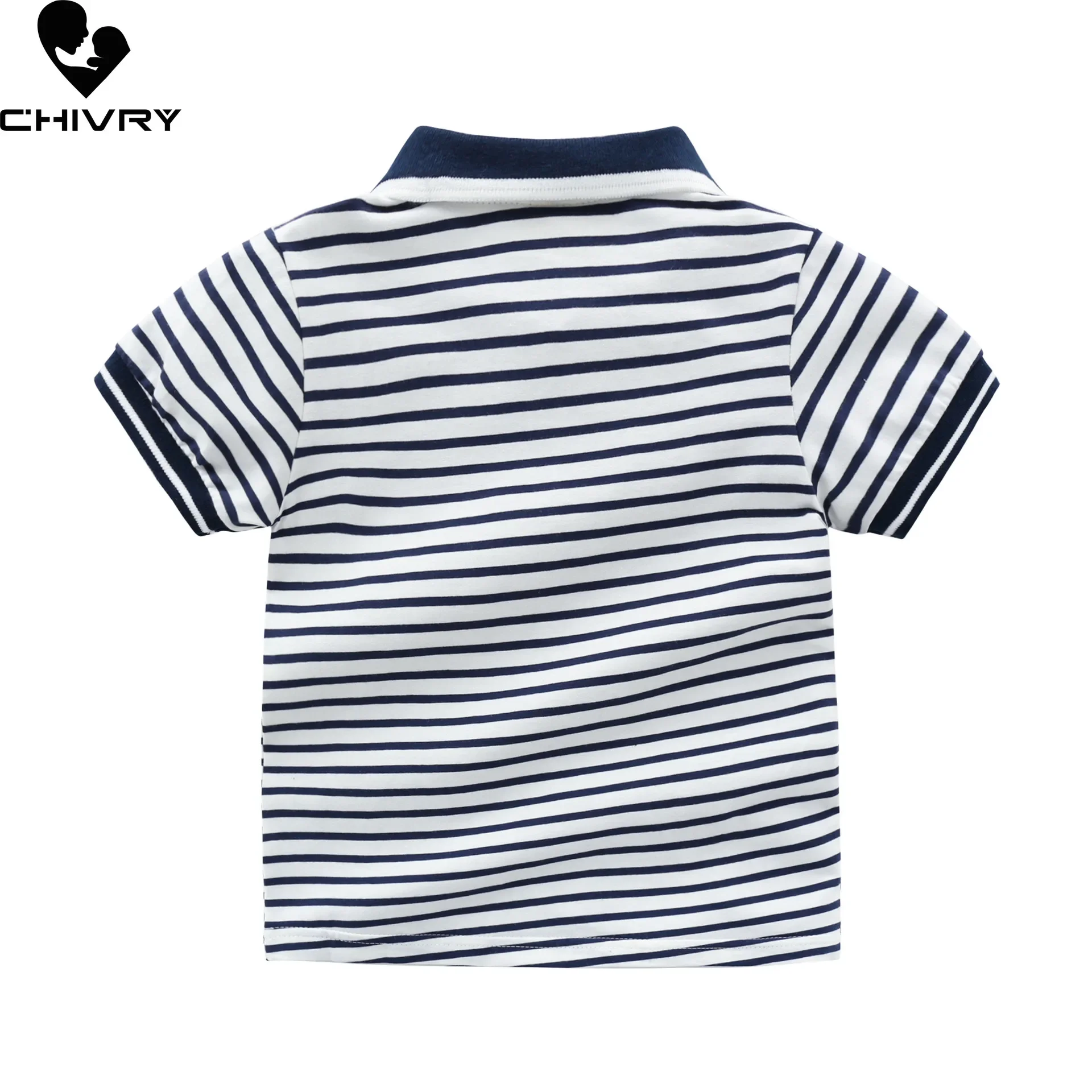 Boys Casual Polo Shirts New 2024 Summer Kids Fashion Striped Short Sleeve Lapel Cotton T-shirt Tops Children Clothing