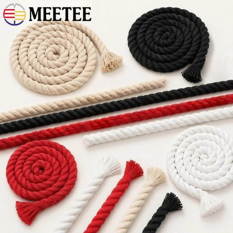 

5-10Meters 8-20mm Cotton Macrame Rope 3-Strand Twisted Cord Colorful Craft String for Wall Hanging Knitting Decoration Handmade