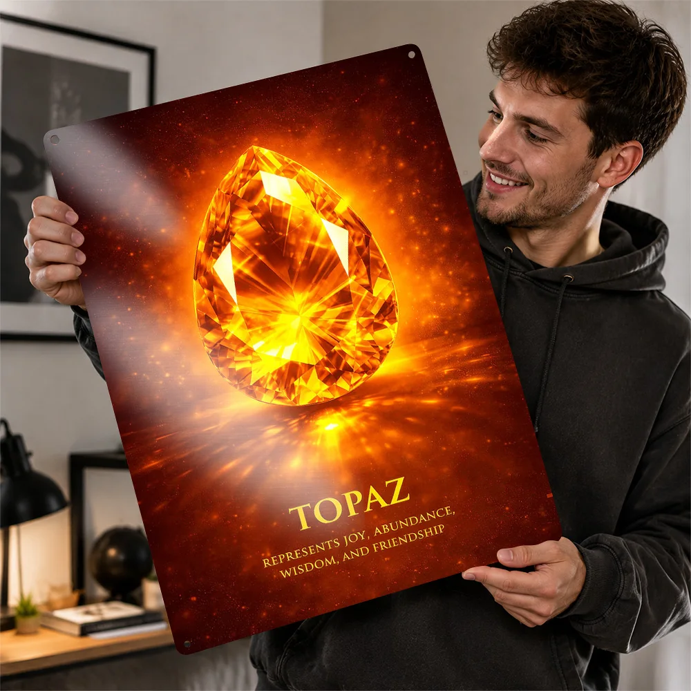 Topaz Gemstone With Inspirational Text Poster Retro 3D Printed Metal Signs Customized Wall Hanging Gift for Tin Sign Room Decor