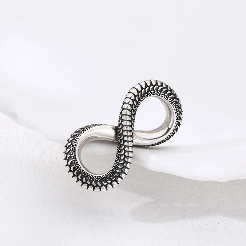 S925 Sterling Silver Number 8 Pendant Black Color Old Process Unisex Snake Mobius Fine Jewelry FYNE433