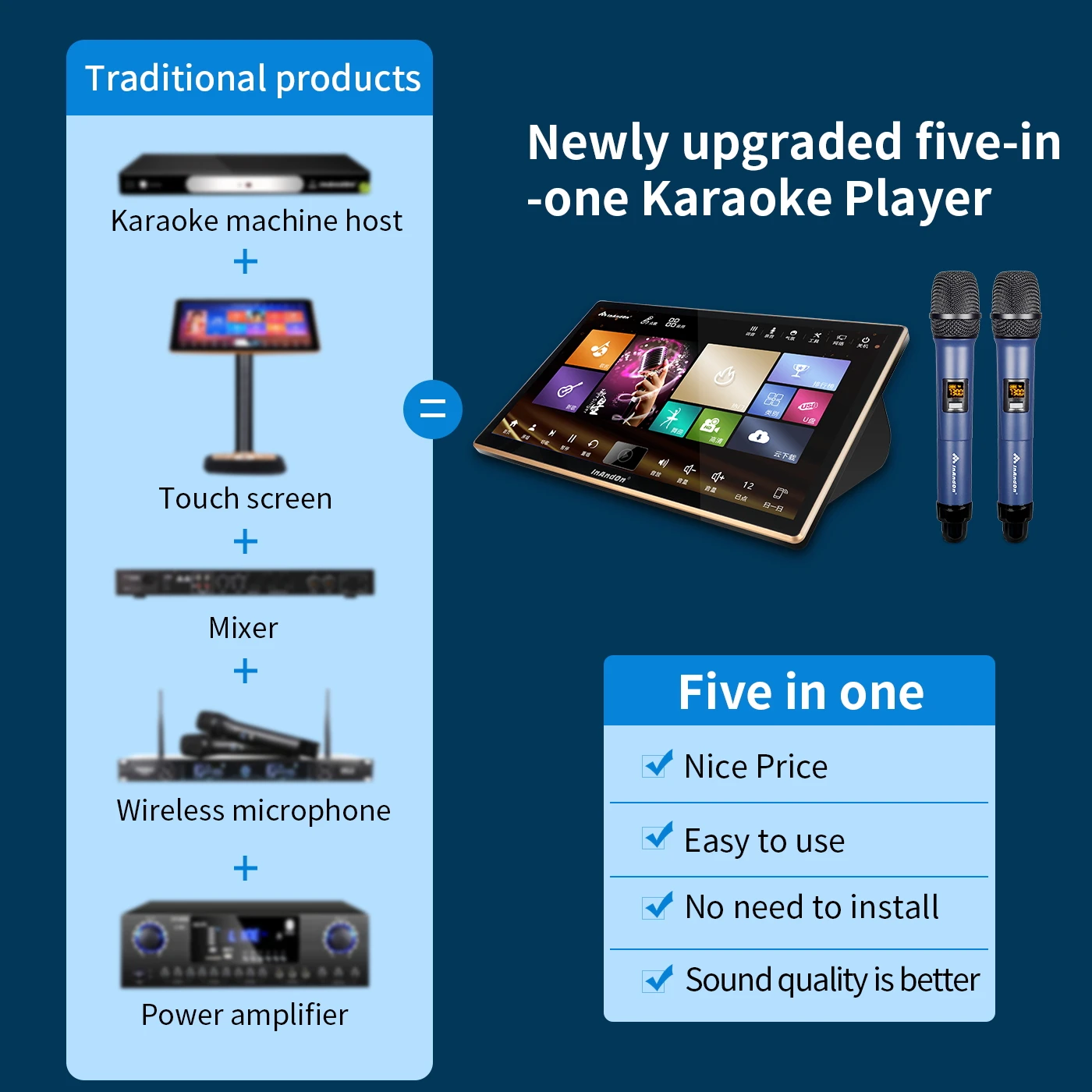 18.5 4K Wifi 6TB Power Amplifier All-in-one KTV Karaoke Machine System Karaoke Player Set with Wireless Microphone and Speakers