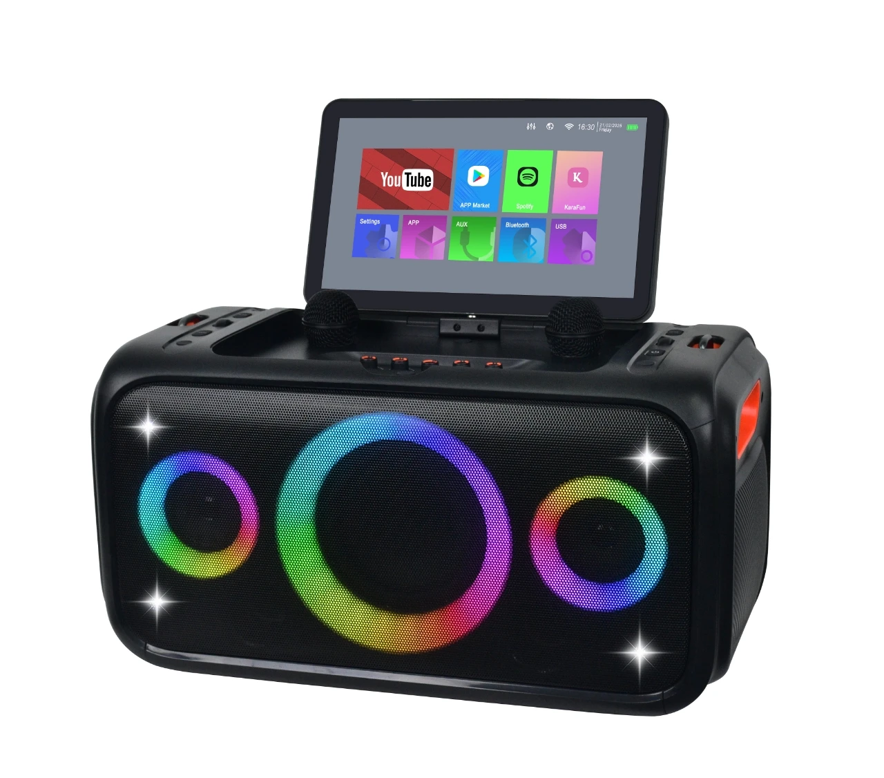 

New Design Android Karaoke Speaker With 2.1 Active Crossover And 6.5 Inch Woofer 140W Power Output