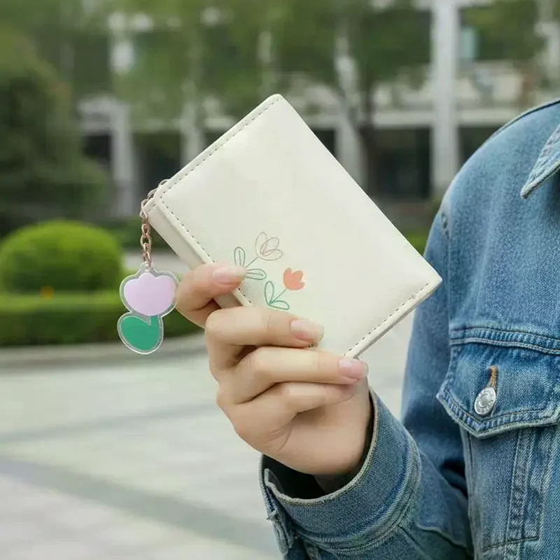 Cute Mini PU Leather Wallet With Flower Print And Multiple Card Slots Perfect For Women Girls Daily Use Shopping Travel