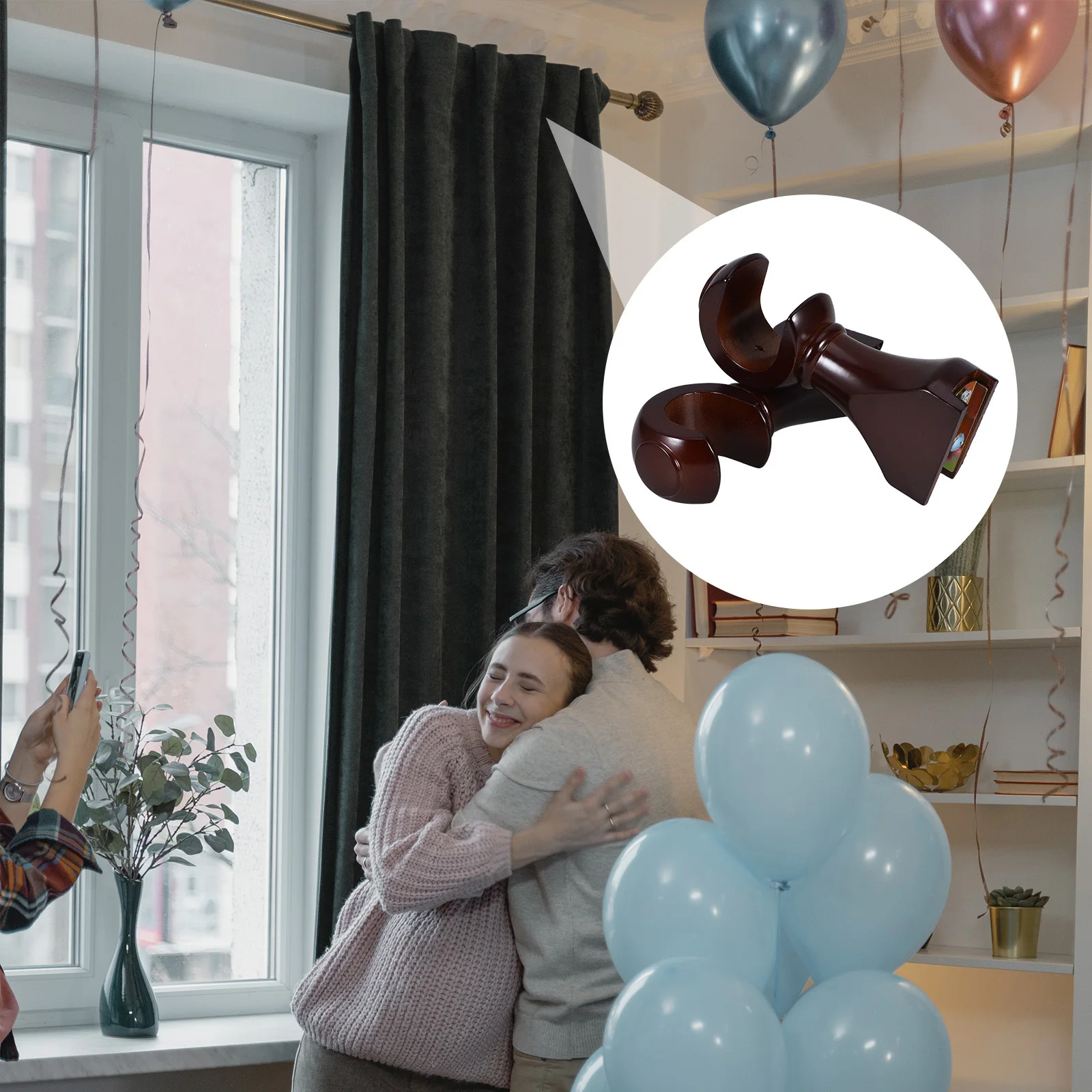 

2Pcs Heavy Duty Wood Curtain Rod Brackets Single Rod Hook Ceiling Mount Kitchen Bedroom Living Room Support Curtain Pole Hooks