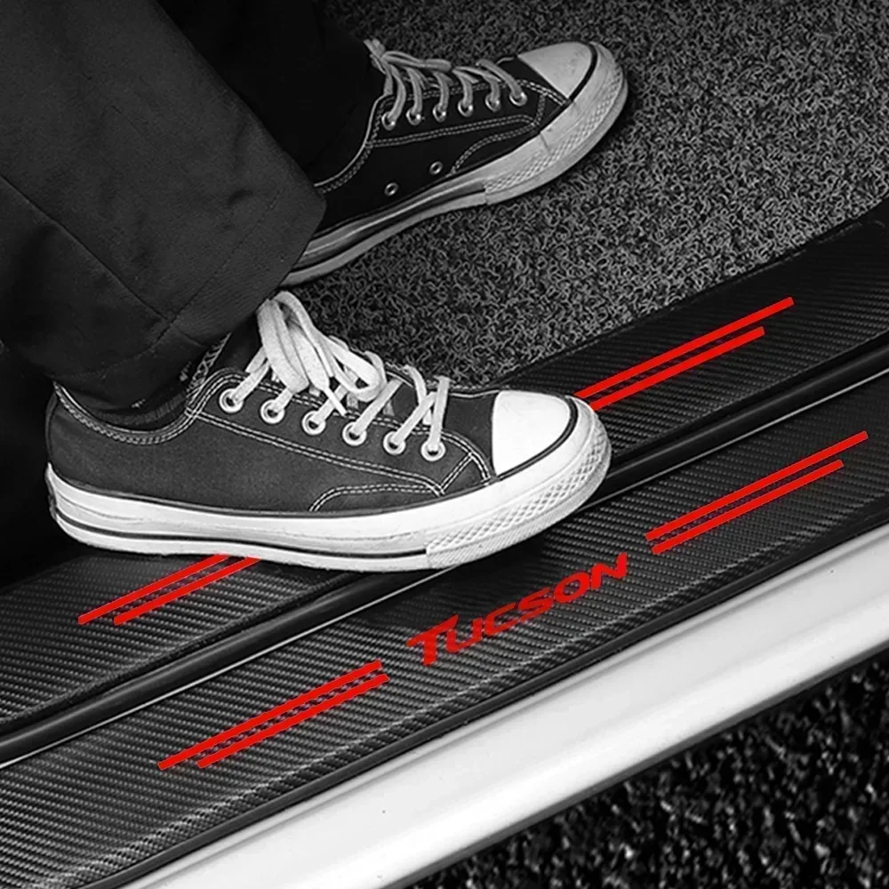 4PCS for Hyundai Tucson Logo Elantra Veloster Kona Carbon Fiber Car Door Sill Protector Scuff Plate Threshold Waterproof Sticker - view 4