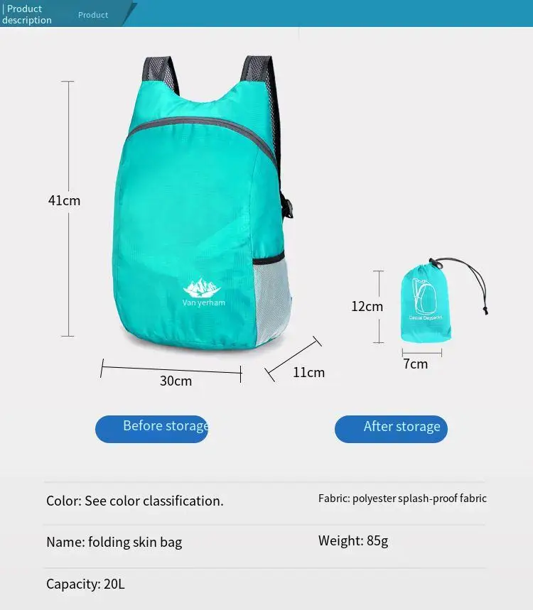 Tas Ransel Lipat Ultra Ringan Tahan Air untuk Olahraga Luar Ruangan, Tas Kulit Portabel, Tas Selempang Ganda