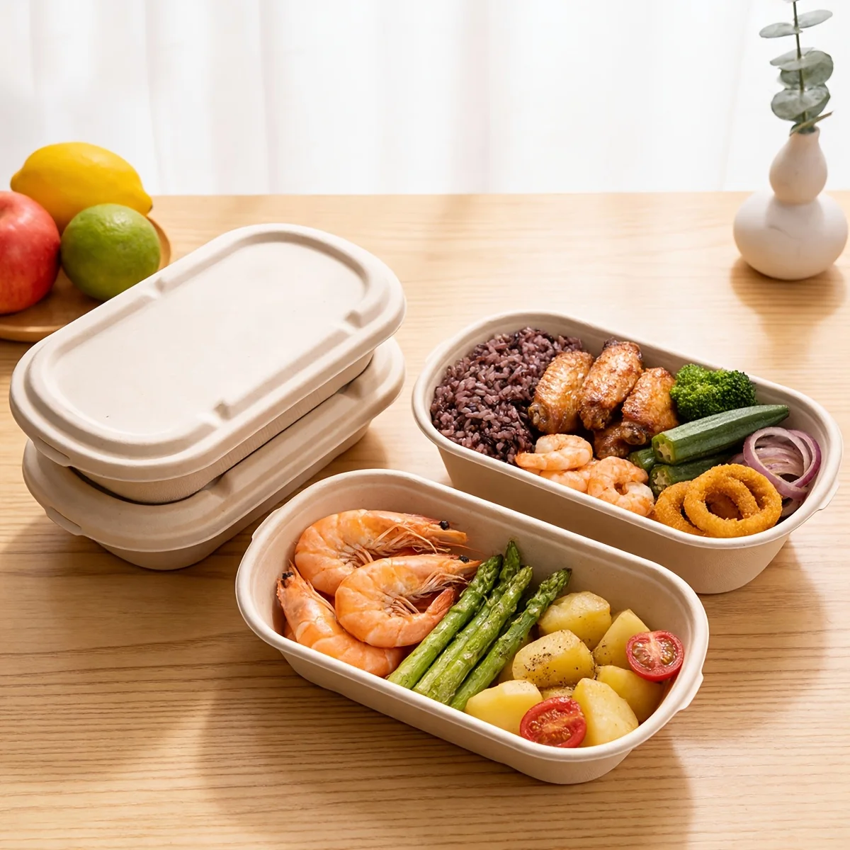 10 Sets of Disposable Takeout Boxes with Lids, Disposable Food Containers, Disposable Storage Boxes with Lids, Microwaveable, Stackable, Leak-Proof, Space-Saving, Oil-Resistant, Made from Sugarcane Pulp, Suitable for Lunch, Dinner, Office Use, Parties, Outdoor Camping, Picnics, and Home Meal Preparation, Can Be Used to Store Salads, Pasta, Etc