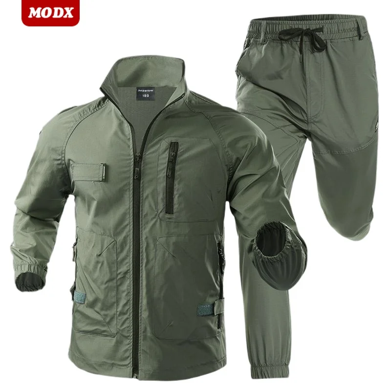 Summer Thin Sunscreen Work Set Men Stretch Wear-resistant Camouflage Suit Outdoor Comfortable Elastic Tactical Skin Clothing Set