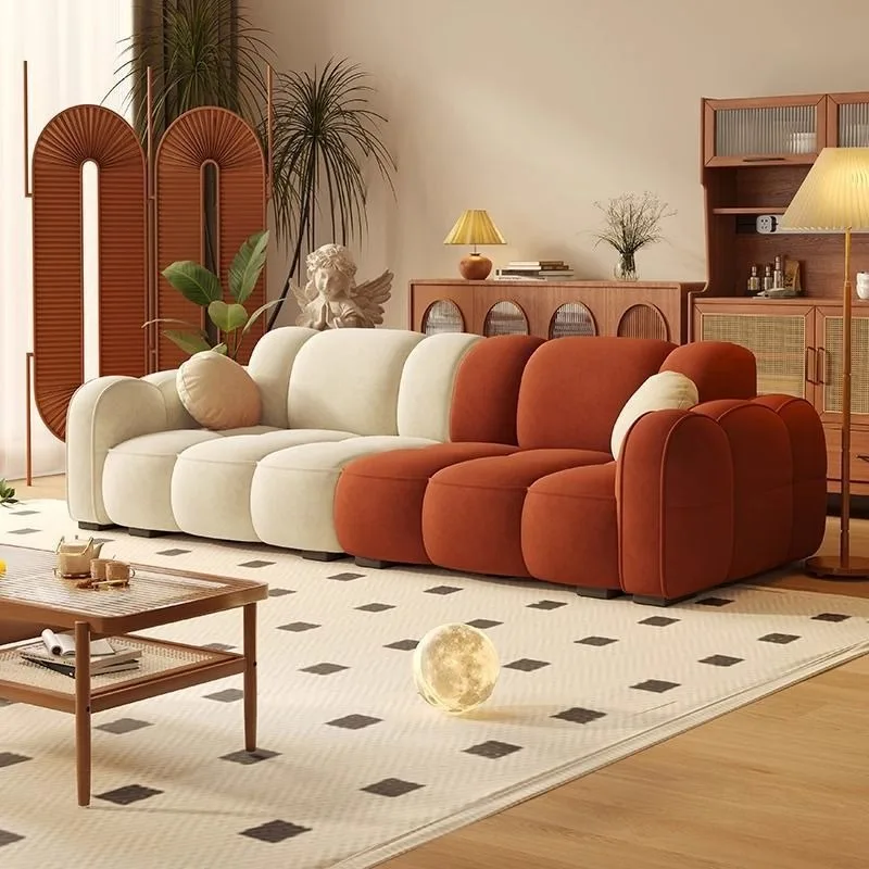 French durable color matching cream sofa, living room green sofa, small apartment light luxury sofa