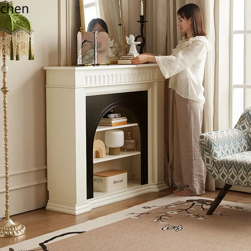 YFY  Cream Wind Solid Wood Fireplace Decoration Entry Living Room Ambient Light Fireplace Entrance