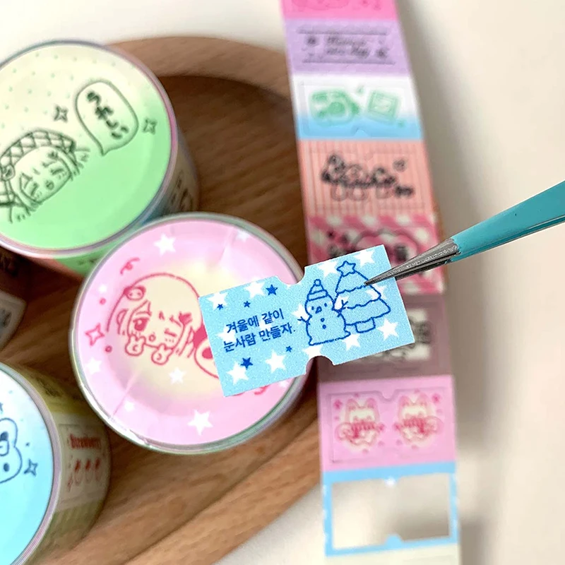 WAKAWAKA Kawaii Label Sticker Tapes Shiny Deco Sticker For Arts Crafts Album Winter Theme Masking Tapes