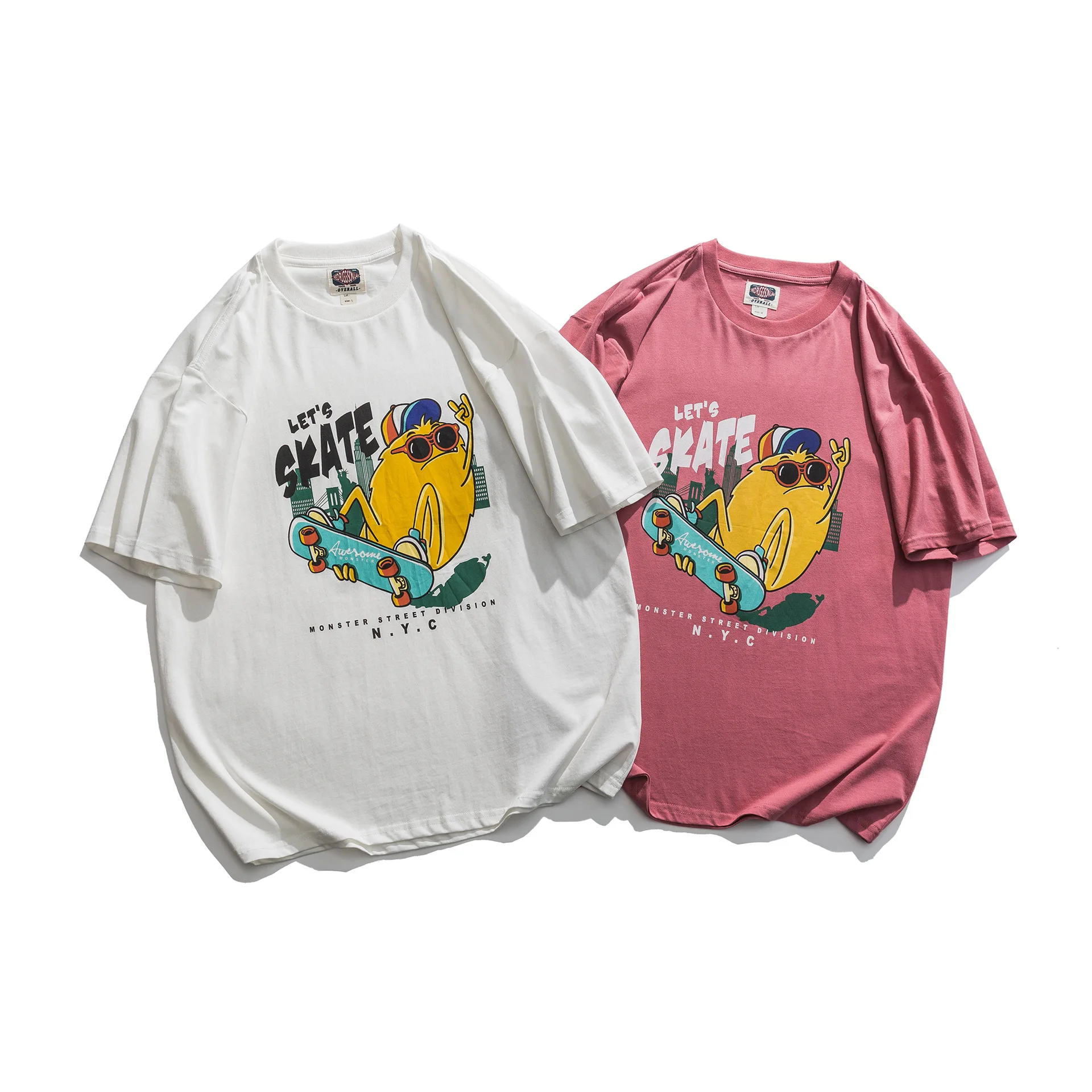 

Chigu Japanese retro loose shoulder men's T-shirt summer skateboard print short-sleeved T-shirt