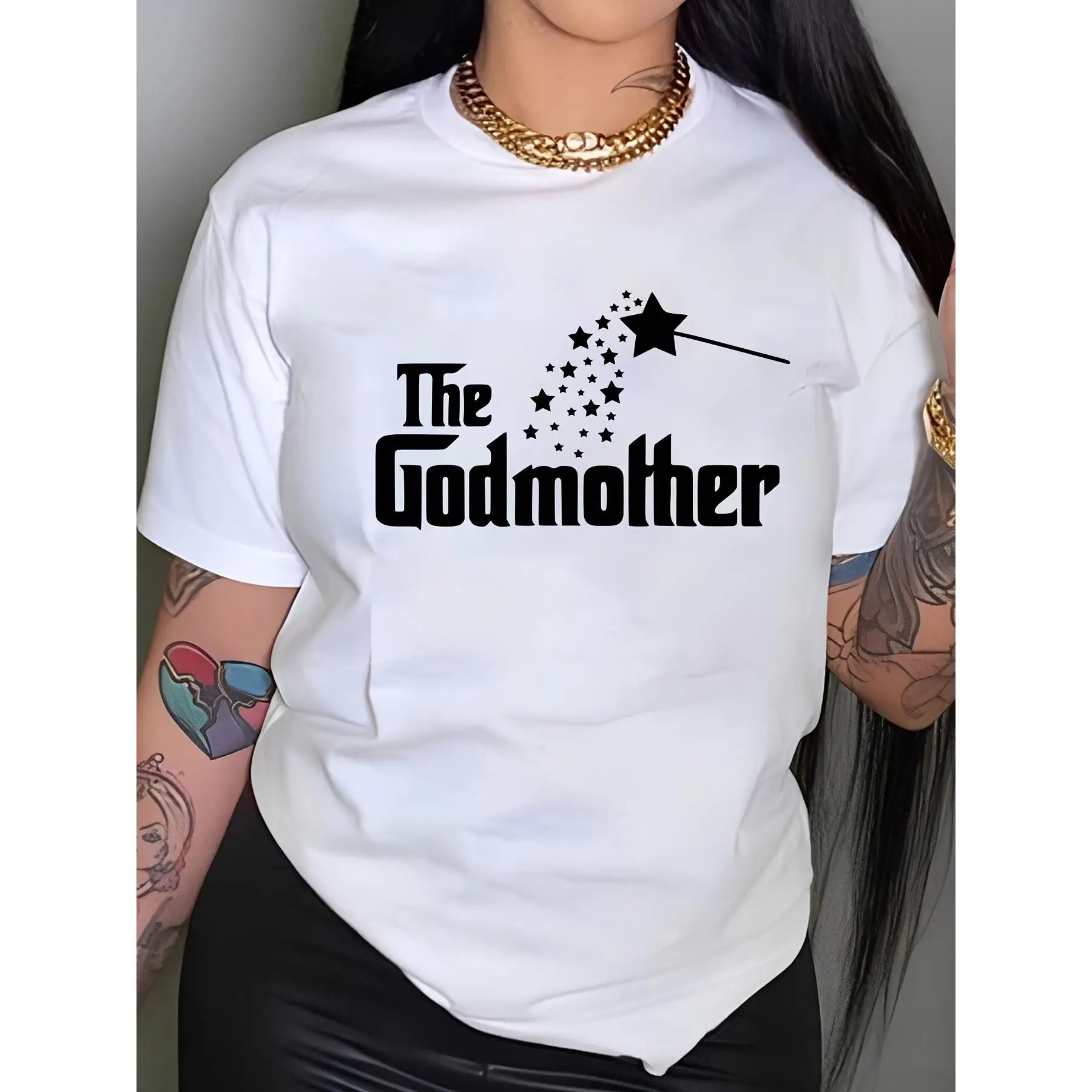 

The Godmother Printed Girls T-shirt Pattern Loose Spring Summer Casual Short Sleeve Tops for Women