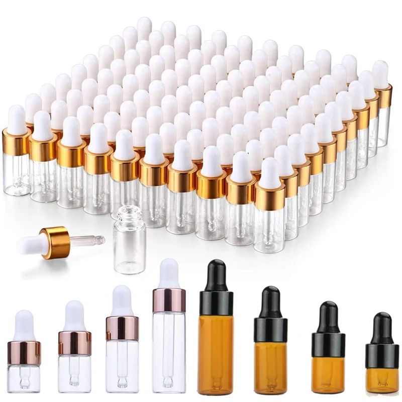 

100Pcs 1-5ml Mini Clear Glass Dropper Bottles Small Essential Oil Vials Travel Refillable DIY Perfume Sample Dropper Containers