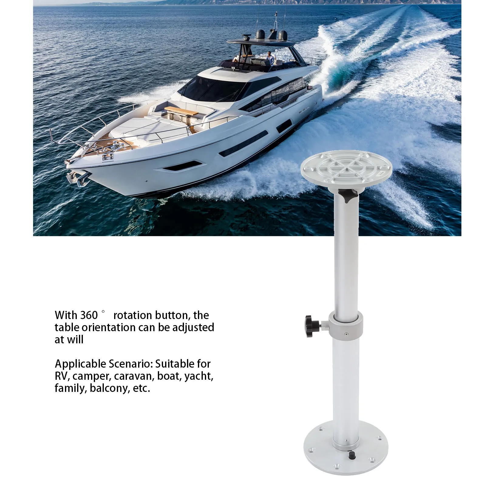 RV Table Leg RV Table Stand Table piedistallo Leg 460 a 700mm regolabile 360 ° girevole per RV Camper Boat Yacht Home