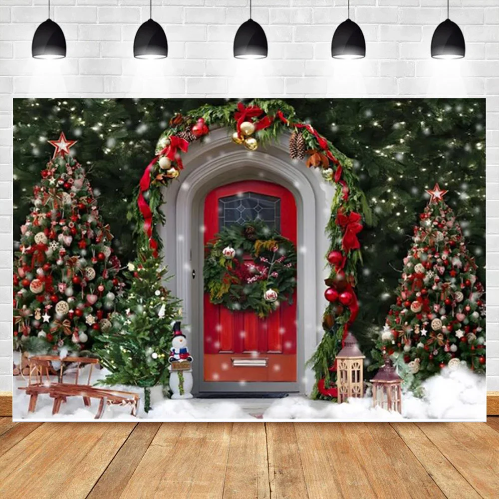 

Christmas Photography Backdrops Window Snow Pine tree House Decoration Background Winter Photo Studio Shoot Booth Props AX-03