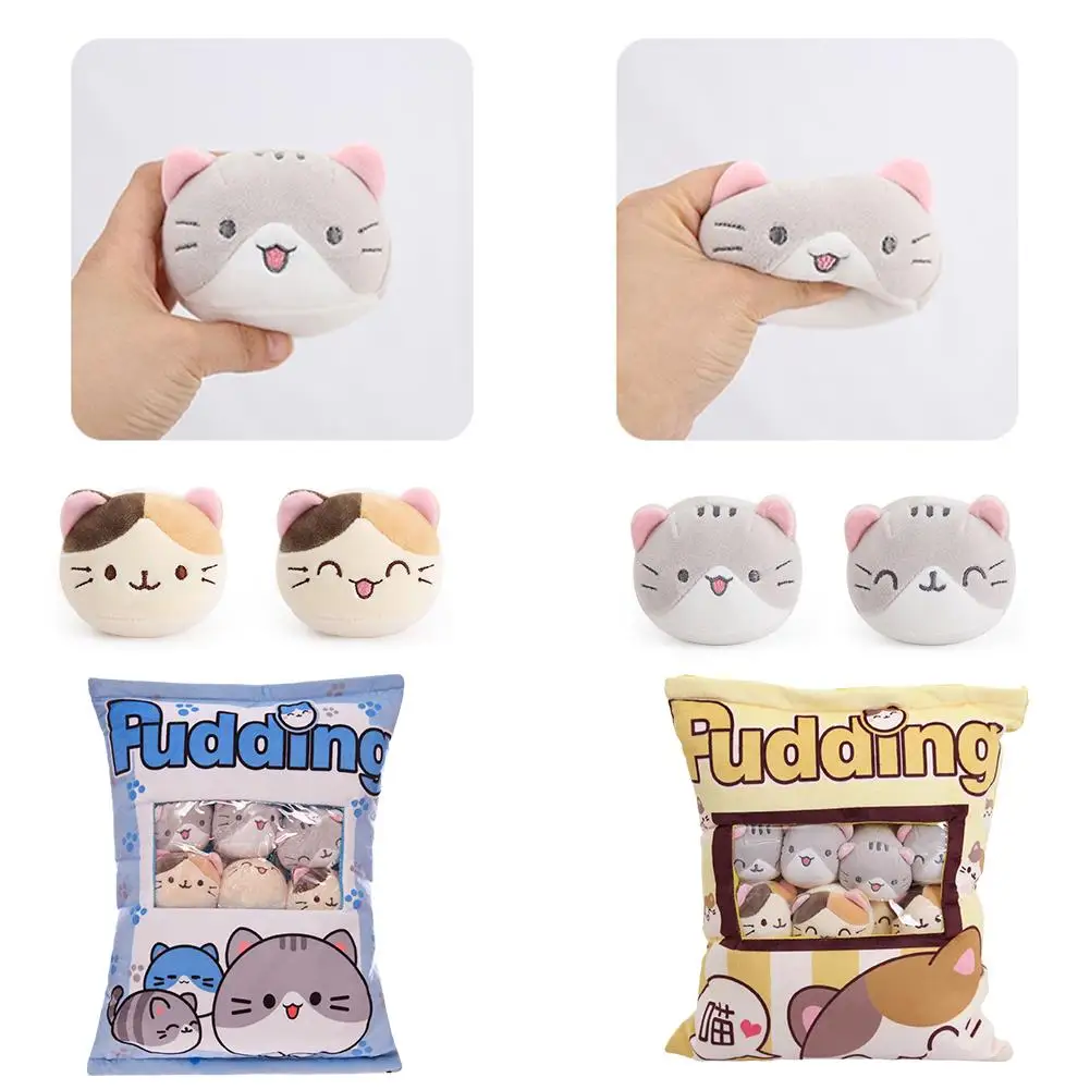 Cute Cat Snack Pillow Pudding Decorative, Stuffed Gifts Pudding Mini Kawaii Toy Dolls Cat Plush Pillow Animal Plush W N6M6